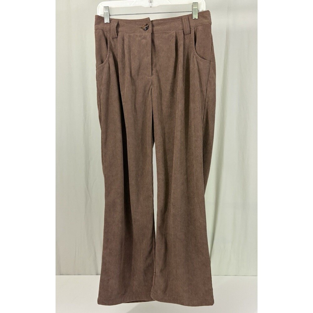 Halara Womens Mid Rise Pleated Corduroy Casual Pant Size M Petite Tan